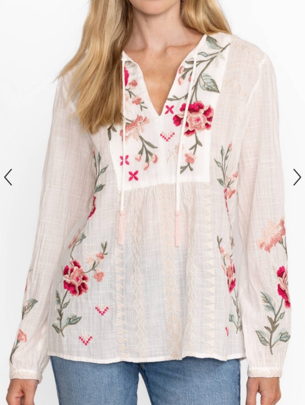 Johnny Was Erin Prairie Blouse with Floral Embroidery Feminine Size XS